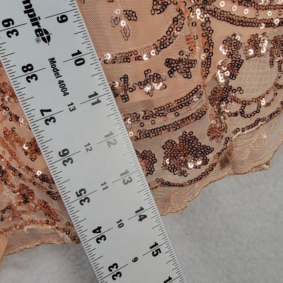 Showpo Boys Lining Up Play Suit Pink Floral Rose Gold Sequin V Neck Club Romper - Picture 12 of 16